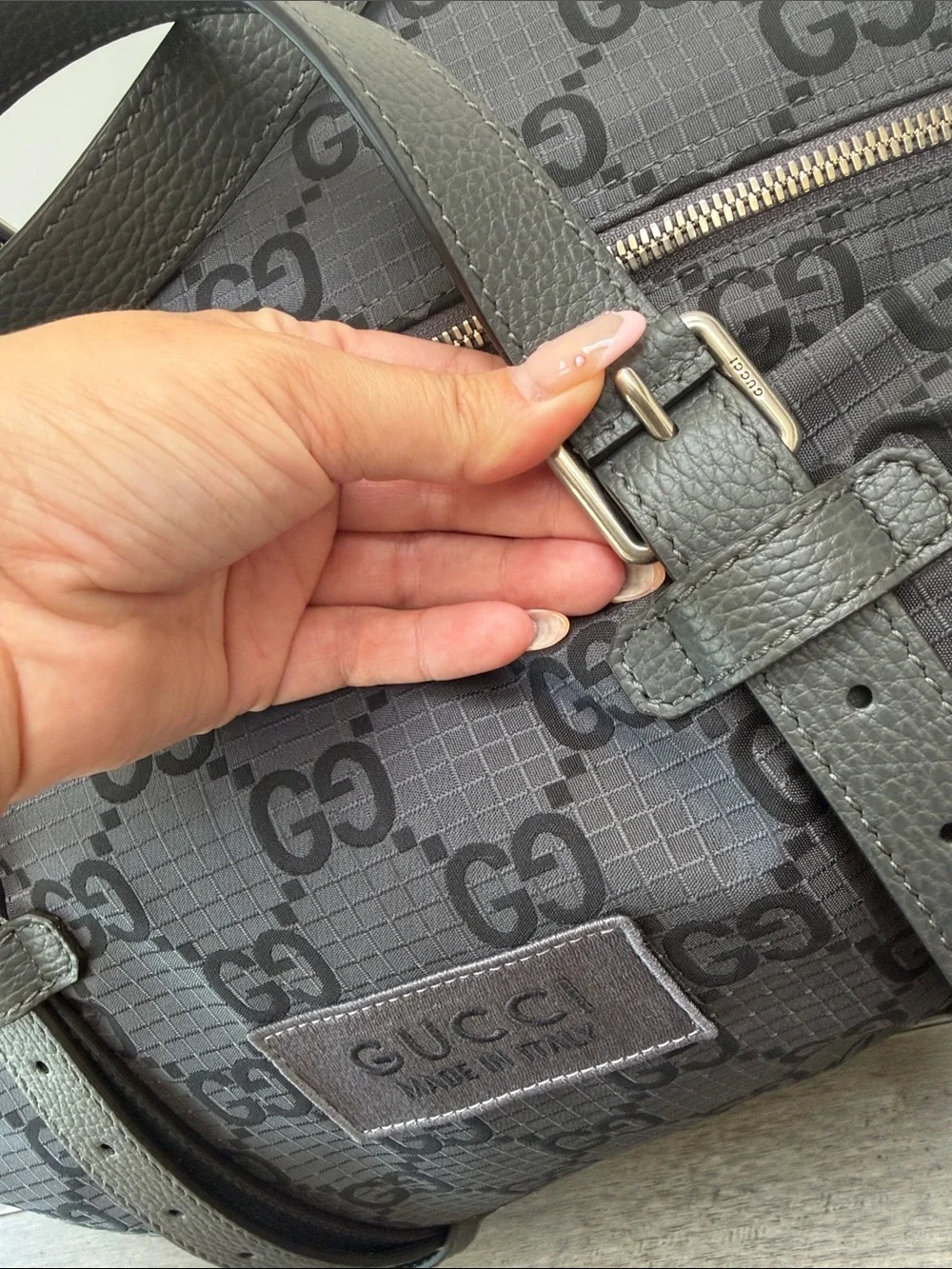 Gucci Gray Black GG Canvas Boston Bag
